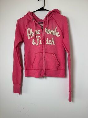 Abercrombie Fitch Pink Zip Hoodie Womens M Logo Y2K Fitted